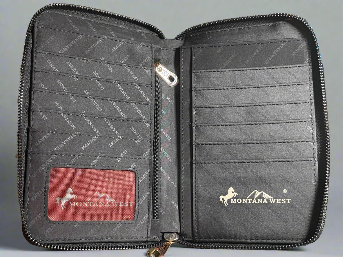 Montana West Crossbody Phone Wallet (Black with Skull and Rhinestones)